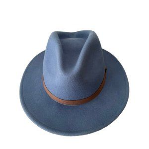 Brixton Blue Fedora Hat with Brown Band